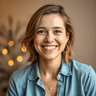 cheerful woman in her 30s smiling alone, friendly portrait, warm lighting