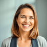 happy woman portrait smiling brightly, 30s age, professional photo style